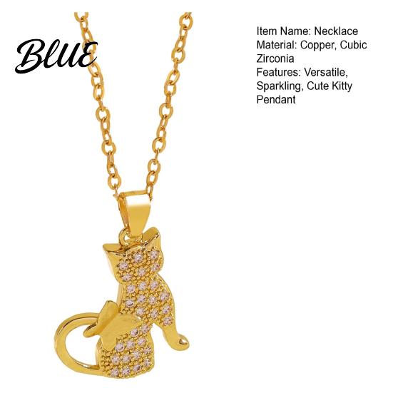 Cat Butterfly Necklace Pendant Cubic Zirconia Cute Kitty Stylish Animal