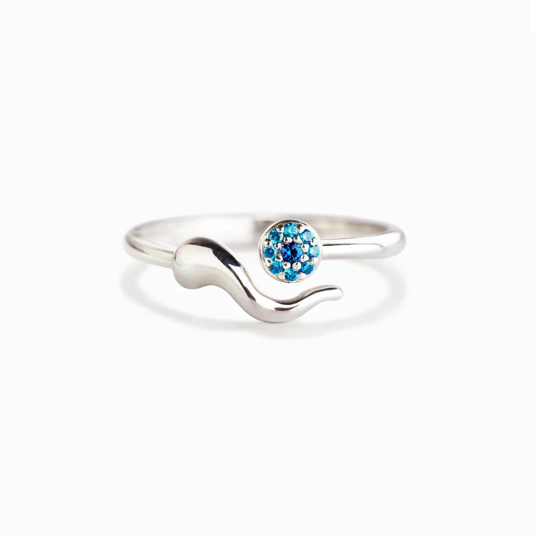 Evil Eye Blue Zircon Geometric Open Ring for Women Adjustable Open