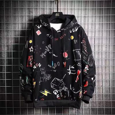 Graffiti Cartoon Anime Print Korean Style Pullover Hoodie for Middle School Boys - Thin Spring/Autumn Men's Jacket