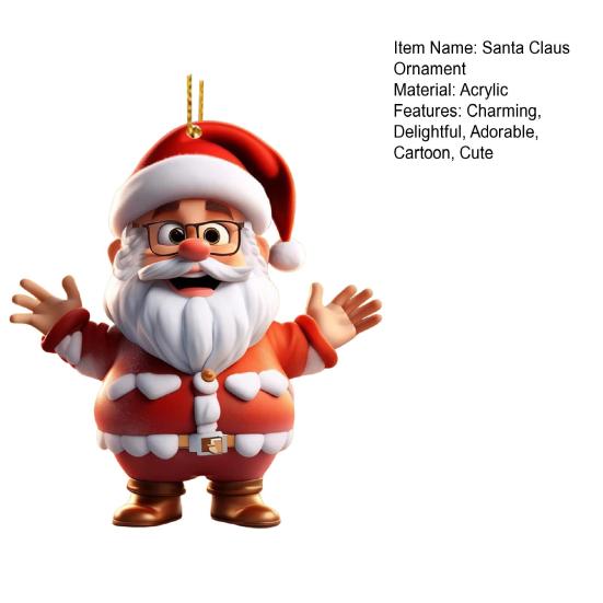 Santa Claus Ornament 2D Acrylic Cartoon Santa Claus Christmas Hanging Decoration for Christmas Tree Doors Windows Walls Decor
