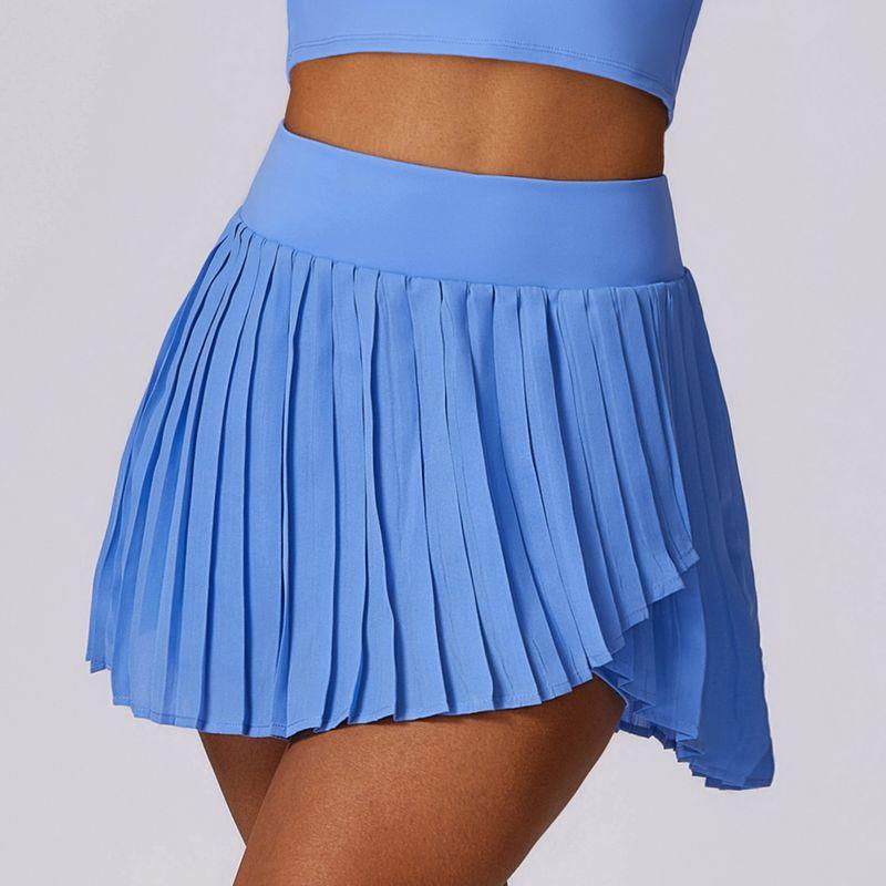 

Fake Two-Piece Sports Short Skirt Women s Fashion Tape Pleated Skirt Yoga Fitness Pants Tennis a-Lineskirt Quick-Drying Summer New Arrival Sky Blue XL