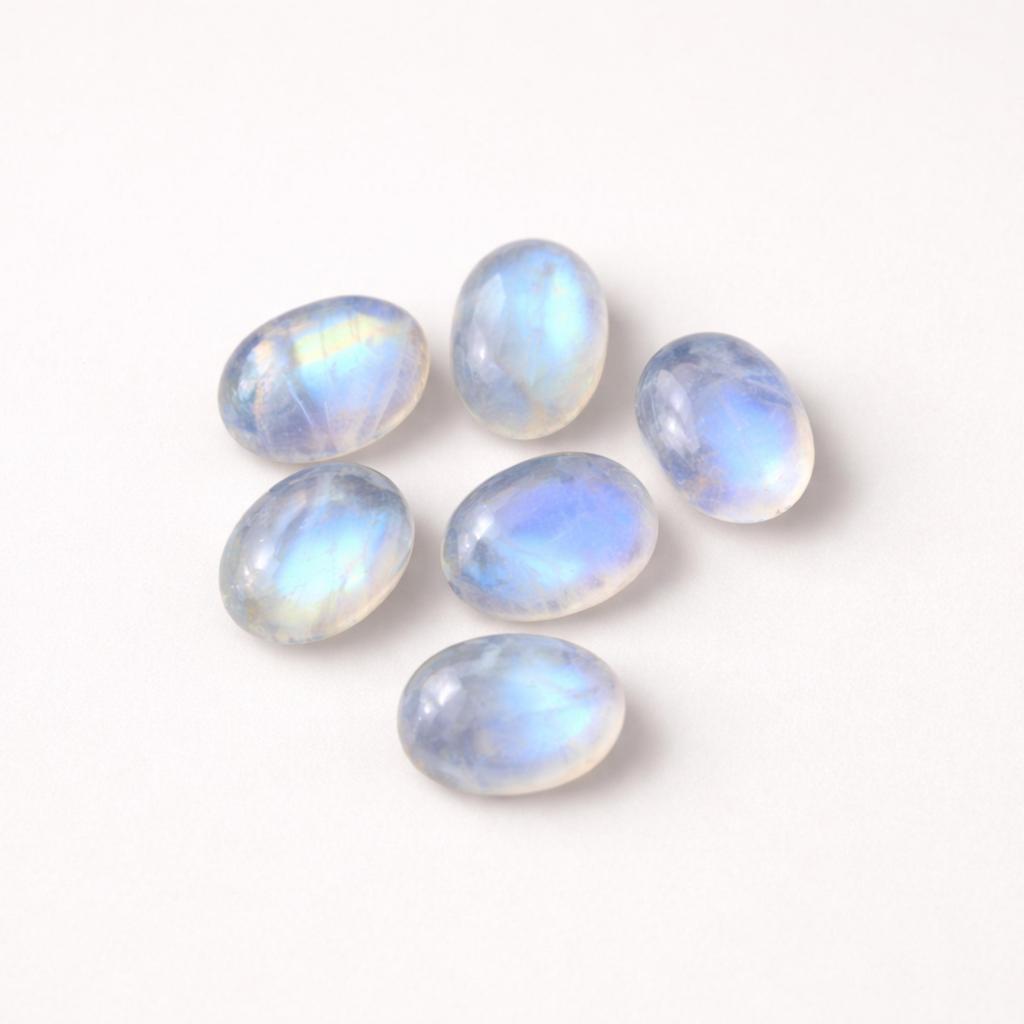 Regenbogen-Mondstein-Edelsteine, Oval geschliffene Mondstein-Cabochons, Natürliche blaue Flash-Halbedelsteine