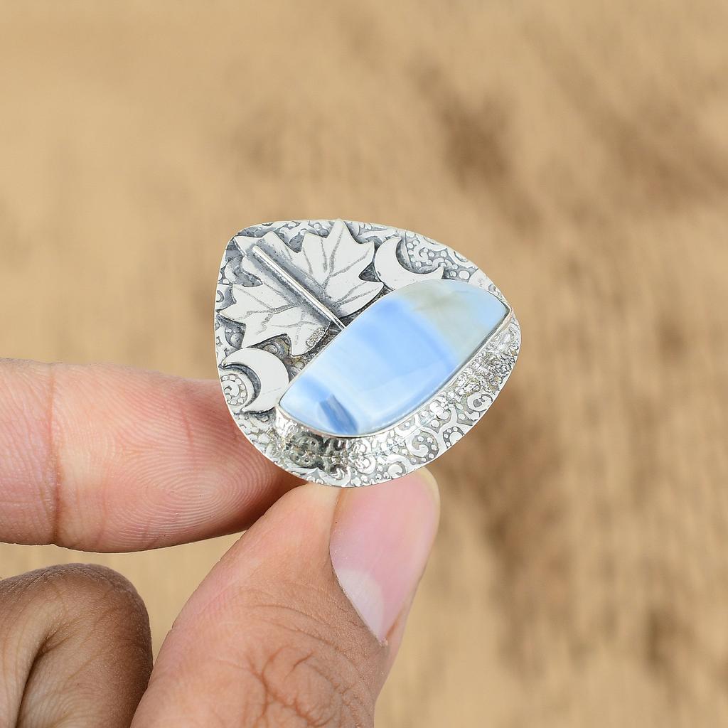 Natural Owyhee Opal Multi Stone Cresent Moon Blue Adjustable Ring 925 Silver