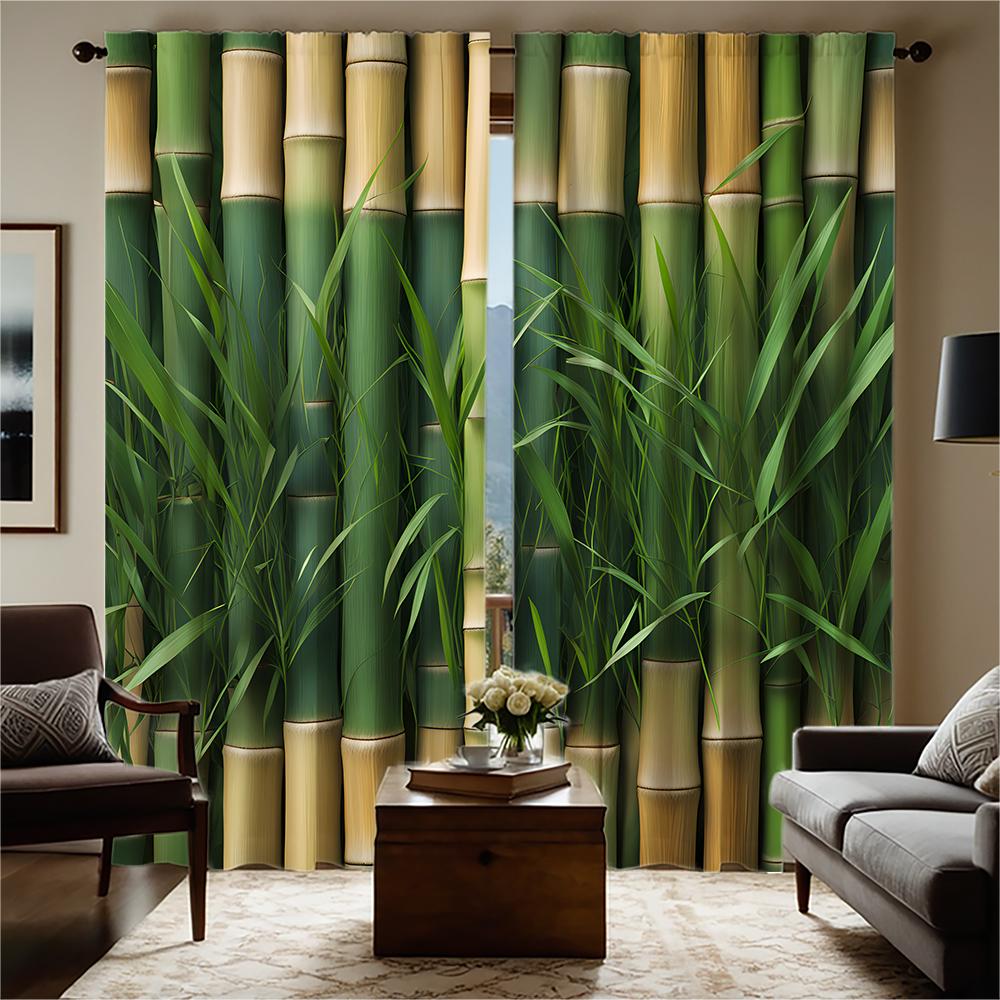 2-piece Set of High-definition Digital Printed Curtainbamboo Green Natural Style Curtain for Cross Border E commerceHome Decorat