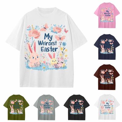 Lässiges, lockeres T-Shirt mit Osterdruck für Jungen und Mädchen, Rundhalsausschnitt, Pullover, kurzärmelig