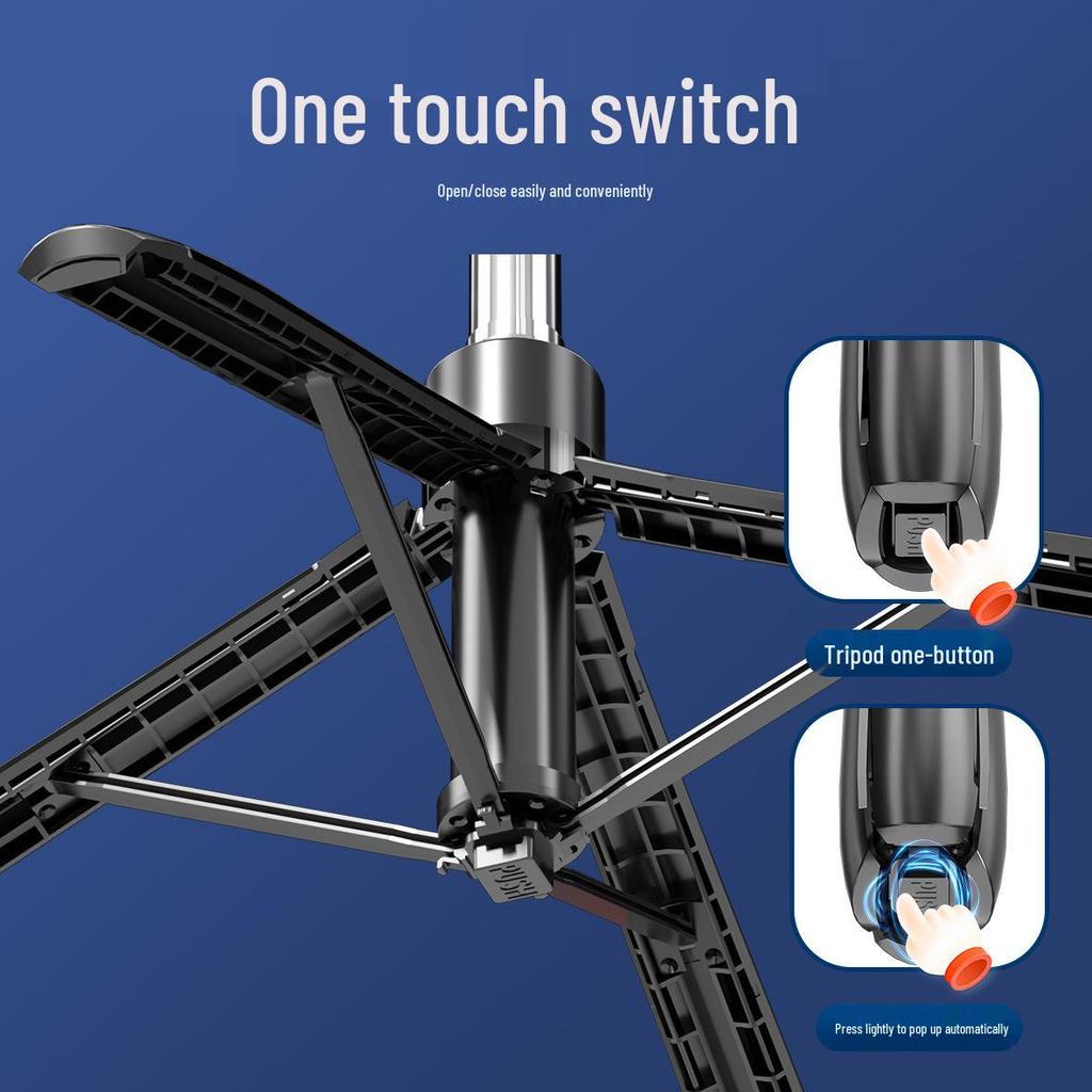 B17 Stainless Steel Selfie Stick Tripod with Four-Leg Support, One-Key Pop-Open Function, 1.8m, for Live Streaming and Photography.