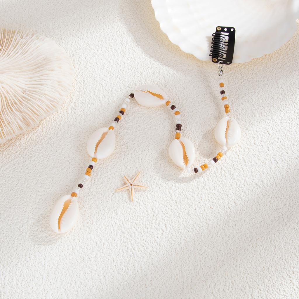 Ingemark 6 Stile Muschel Quaste Haarschmuck für Damen Sommer Strand Geflochten Wachsfaden Haardekoration Schmuck Charme Haarspange