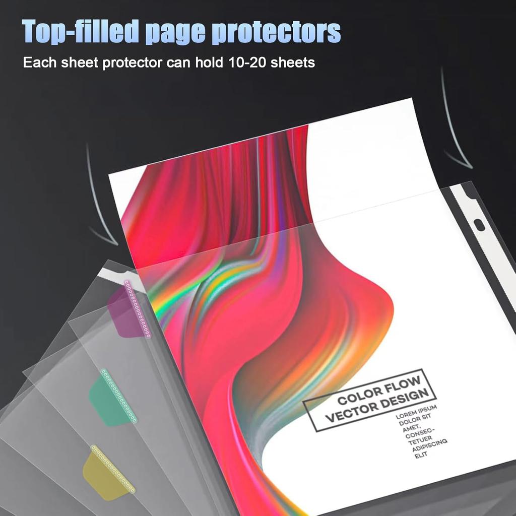 HABGP16PCS/2 Set 3 Ring Clear Binder Dividers with Tabs, 8.5 x 11 8 Tabs Binder Dividers with Pockets, Clear Page Protectors Index Dividers for 3