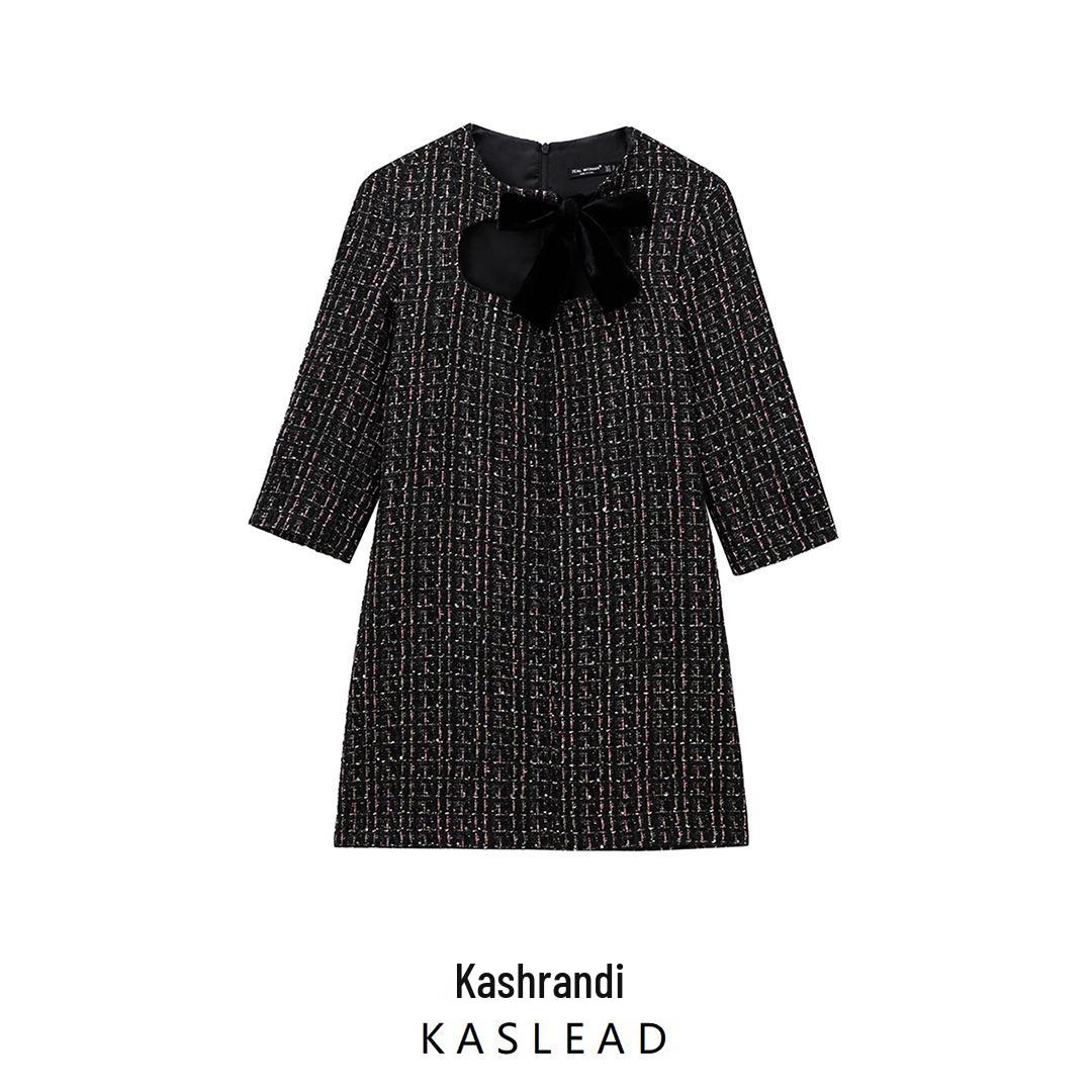 

2024 Winter Women s European & American Style Velvet Bow Dress Large чёрный