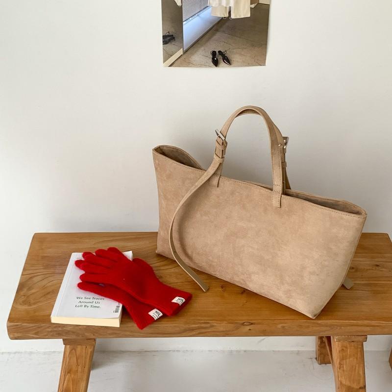 

2025 Korean Suede Cross-border Tote Bag High-quality Large-capacity Solid Color Commuter Handbag абрикосовый