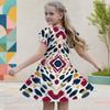 Girls Round Neck Flutter Sleeve A Line Flared Hem Printed Dress