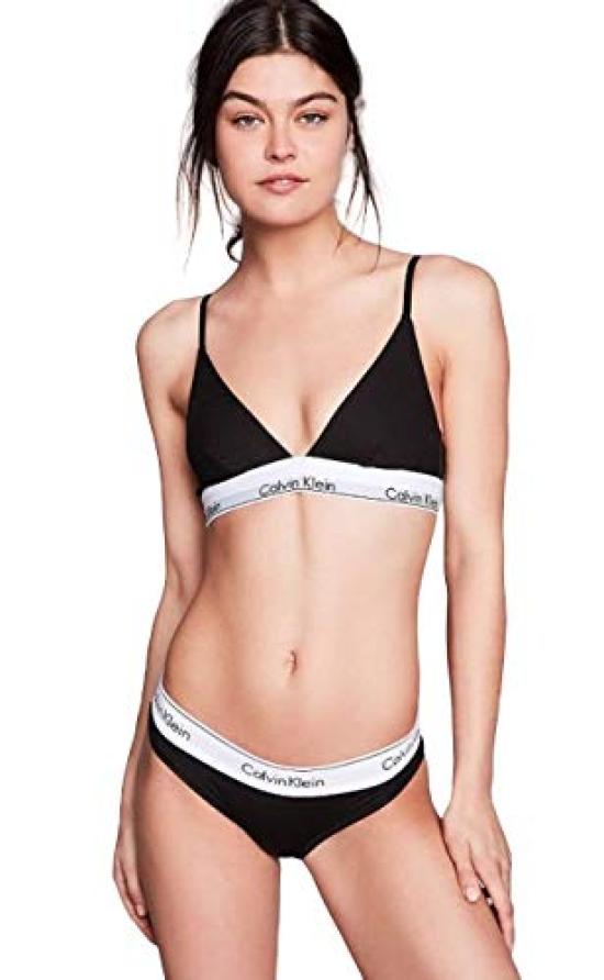 

Calvin Klein Triangle Modern Cotton Bra Panties Set with Size S & Pads, (Black) [Used] чёрный