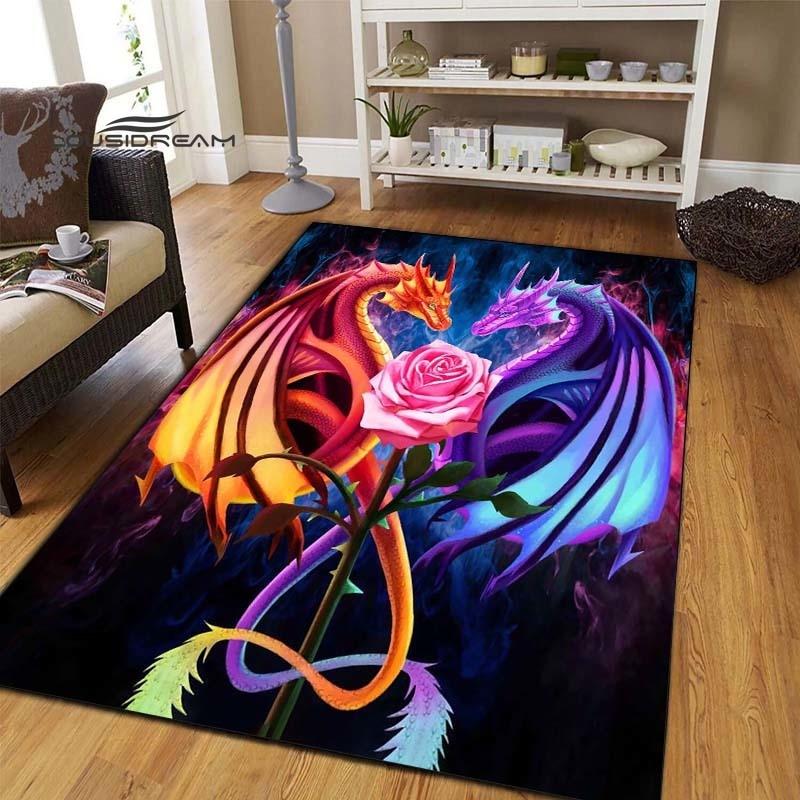 Σκούρο δράκος Χαλιά μόδας τρισδιάστατη εκτύπωση Fantasy Dragon Σαλόνι Υπνοδωμάτιο Μεγάλης επιφάνειας Μαλακό χαλί Σπίτι Παιδικό δωμάτιο Μάτι πατώματος