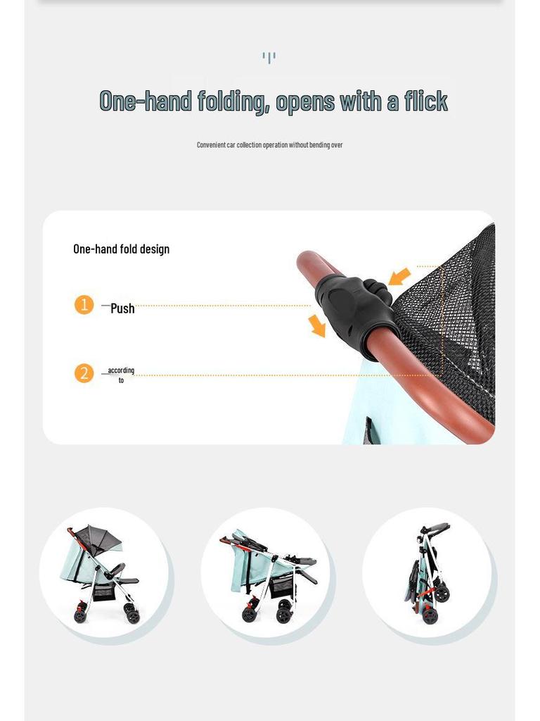 Lightweight Foldable Stroller: Sit or Lie Position, Four-Wheel Design, One-Key Fold for Kids and Babies.