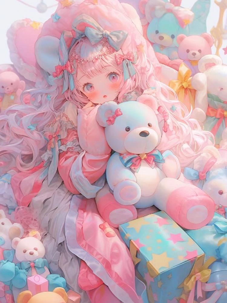 New Diamond Drawing Cartoon Girl and Gift Full Round Cartoon 5D Diy Embroidered Cross Mosaic Home Decoration Gift