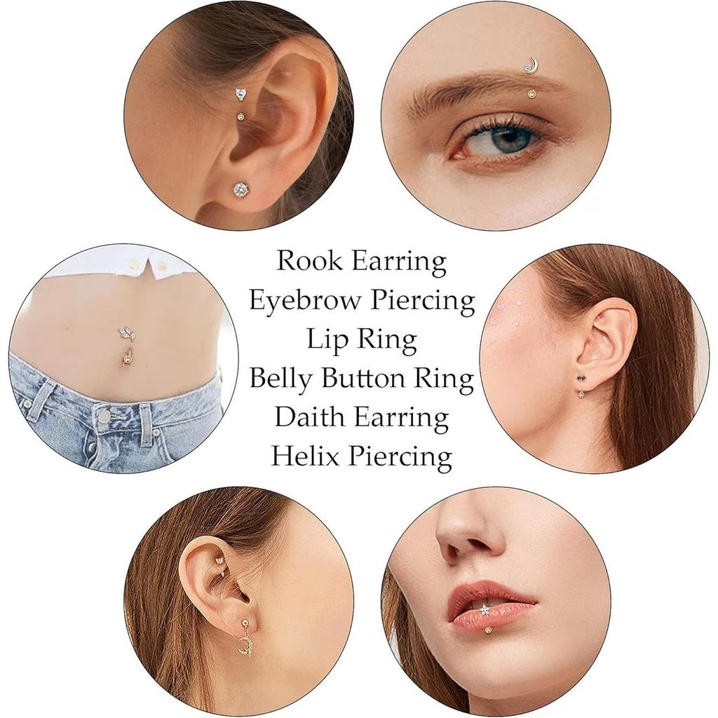 Cross-Border Hot Multi-Color Stainless SteelPiercing Eyebrow Nail Zircon Love Moon Star Eyebrow Studs