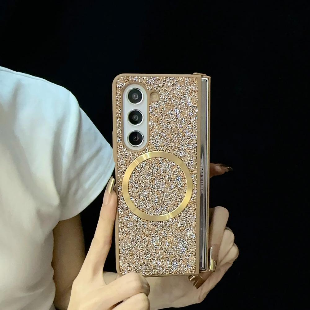 High-end Luxury Magsafe Magnetic Sparkling Diamond Brilliant Phone Case for Samsung Galaxy Z Fold 7 6 5 4 3 TPU Soft Edge Cover