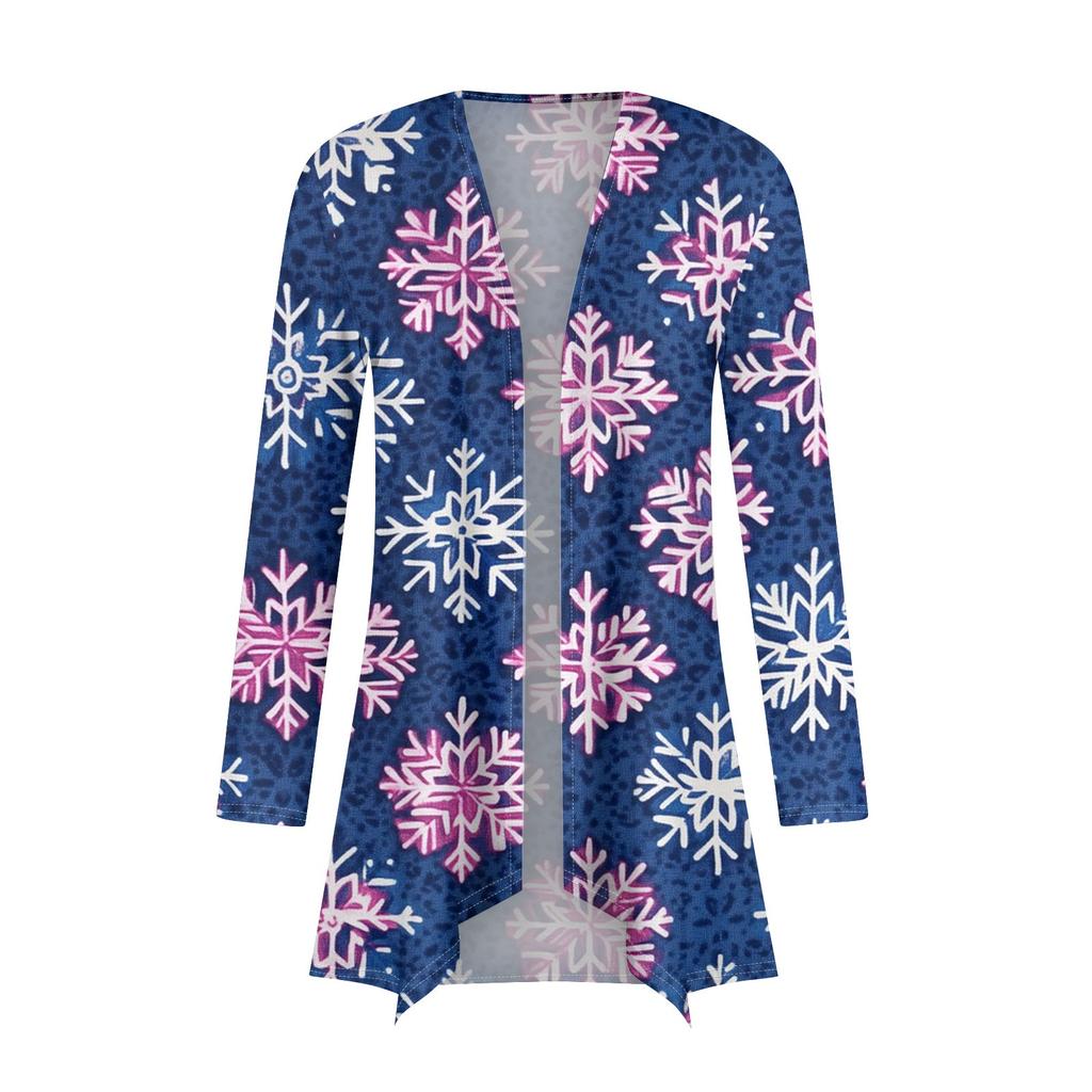 Women's Fashion Casual Christmas  Print Medium Length Cardigan Jacket Coat