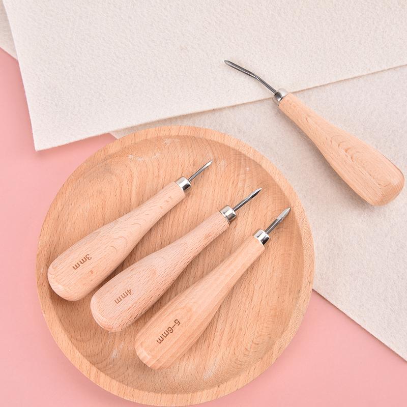 1Pcs Wooden Diamond Rhombus Awl Diy Leather Stitching Sewing Awl Punch Tool