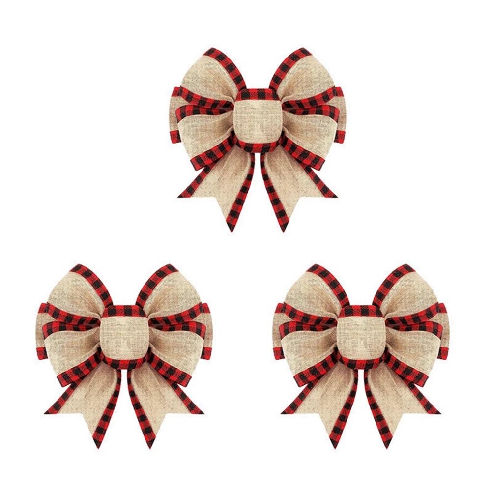 3PCS Christmas Bows for Wreath Red White Snowflake Bow Winter Xmas Tree Craft Bows for New Year Christmas Party Supplies