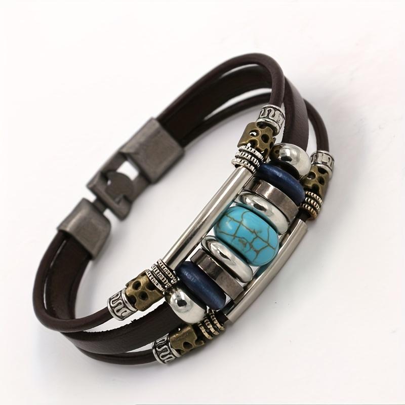 Bracelet Charm Leather Bracelet Party Gift Retro Beaded Ethnic Style Personality 1PC Multi-layer Couple Turquoise Fashion  Accessories