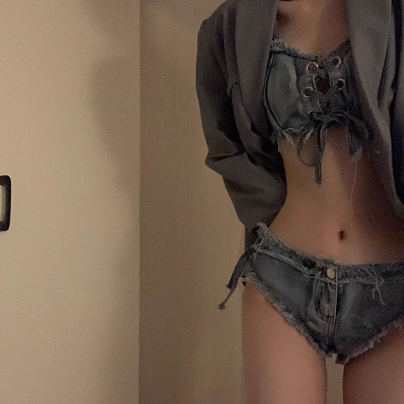 European American Spicy Denim Bikini - Sexy Tie-Up Swimsuit for Women
