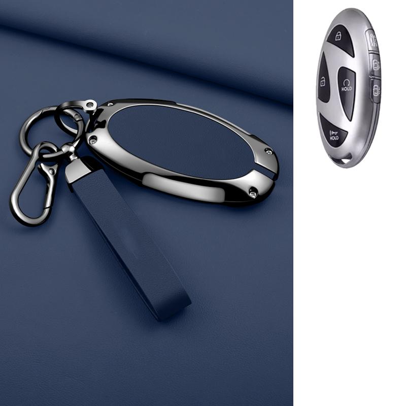 5 7 Button Zinc Alloy Leather Car Key Case For Hyundai Kona Ev Grandeur Gn7 Ioniq 6 Car Key Fob Case Accessories