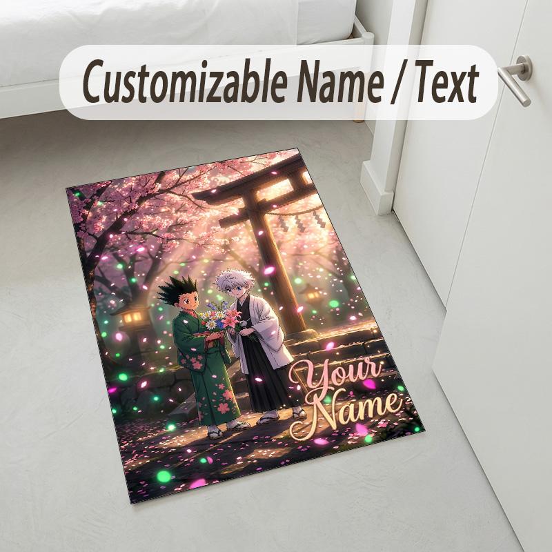 Personalized Crystal Velvet Carpet,Hunter × Hunter Custom Printed Name, Plush Area Rug For Home Indoor Decor