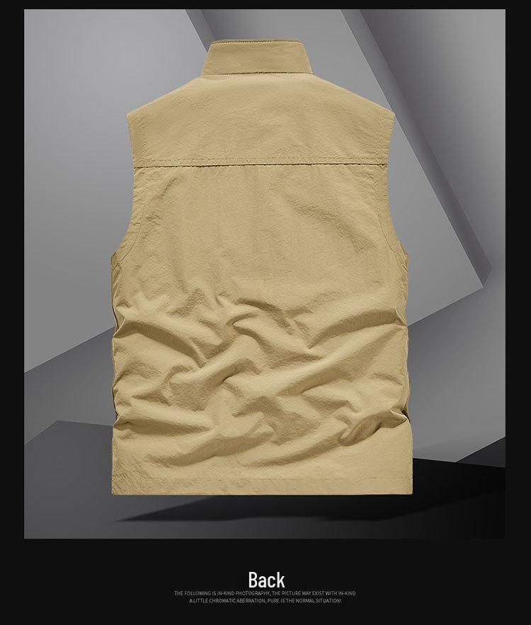 Men's Waterproof Quick-Dry Multi-Pocket Outdoor Photography Vest with Breathable Stand-Up Collar