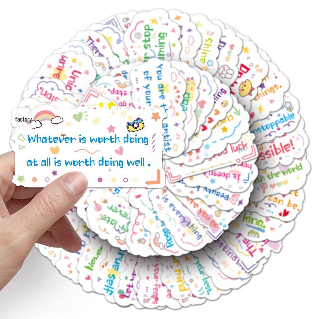 100 Inspirational English Sentence Stickers for DIY Waterproof Decoration - Perfect for Notebooks, Water Bottles, Journals, and Stationery.