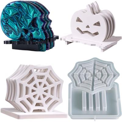 Halloween Spider Web Coaster Set Silicone Mold DIY Skull Pumpkin Storage Tray Casting Molds Plaster Resin Craft Gifts Making