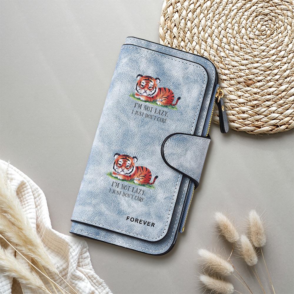 Cute Tiger Print Long Wallet Multi Card Holder Fashion Portable Purse for Daily Use