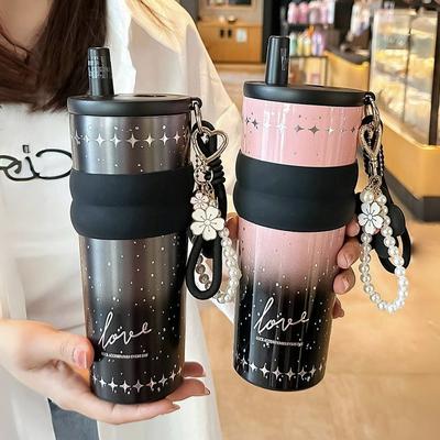 Ceramic Inner Tank Thermos Cup 316 Stainless Steel Girls High-value Straw Cup New Large-capacity Car Ice Cup