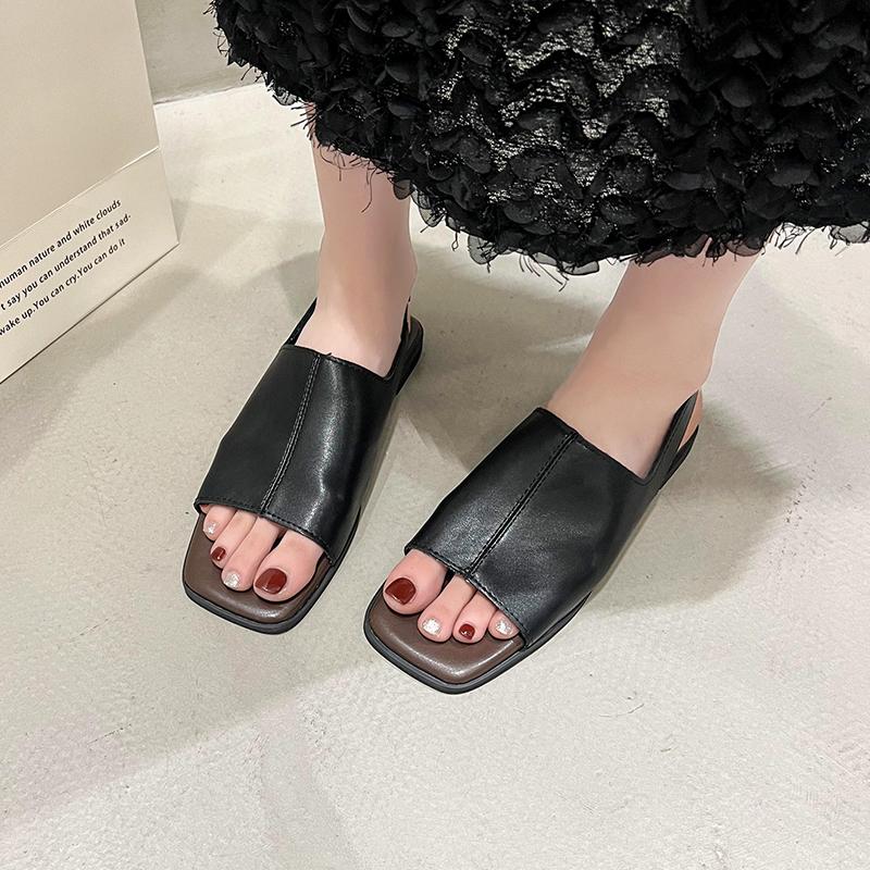 Fashion Women's Sandals Summer New Square Head Open-toe Line with Soft Soles Anti-slip Wear-resistant Flat Shoes