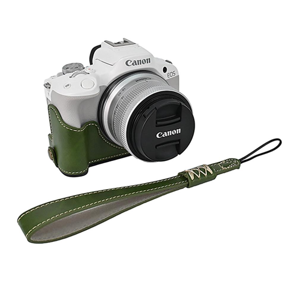 R100 Ölhaut PU-Leder Kamera Halbkörpergehäuse für Canon EOS R50 R100 Akkuöffnung Bodenabdeckung