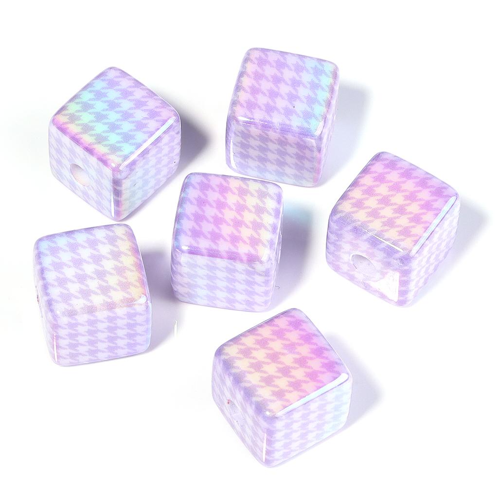 10pcs/lot 13mm Colorful Acrylic Beads Square Checkered Pattern Beads Loose Spacer Beads For Jewelry Making DIY Bracelet Necklace