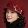 Women's Hat Fleece-lined Ear Protection Hat New Arrival Rabbit Fur Embroider Flower Octagonal Hat Red Classy Hat