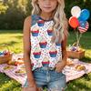 Girls Sleeveless Loose Fit Tank Top Independence Day Cupcake Print Denim Patch Round Neck T Shirt Summer Casual Tee