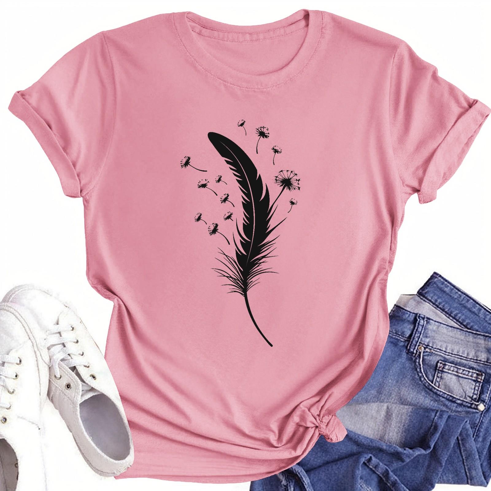 

Футболки с короткими рукавами для женщин, модные топы, легкие и мягкие повседневные летние наряды, одежда S розовый