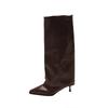 Large size pointed retro high-heeled fashion boots women's winter pleated thin heels but knee-high trousers boots