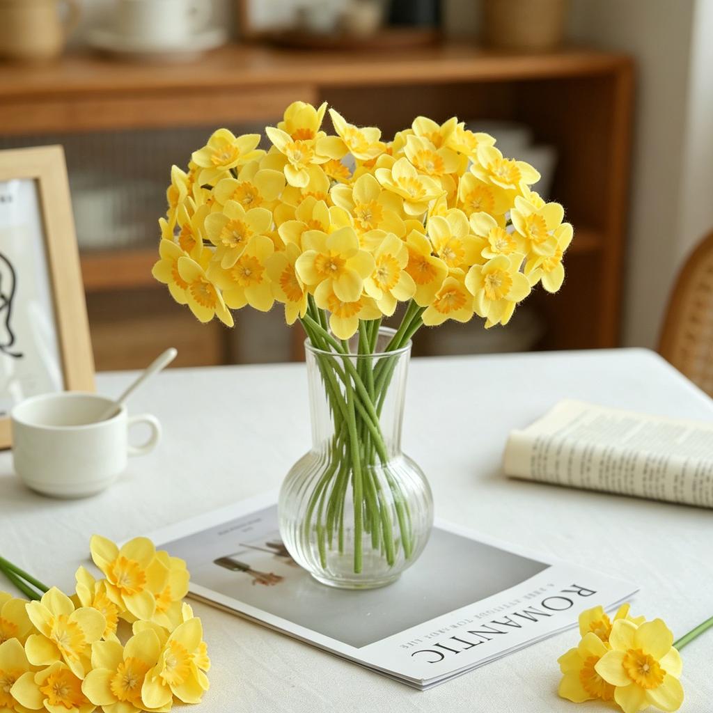 Artificial Flower Narcissus Silk Bridal Bouquet Wedding Outdoor Garden Yard Festival Home Room Vase Dining Table Diy Gift Decora