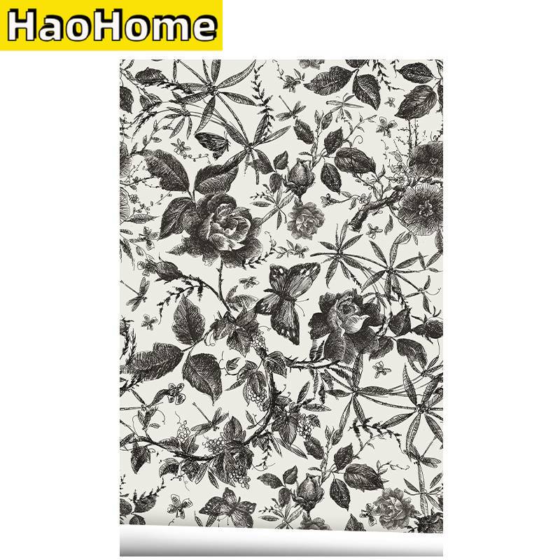 

Чернила Роза Самоклеящиеся обои Черные Акварельные Цветочные Съемные Обои Peel and Stick для Спальни Шкафа Настенные Украшения 1mx40cm