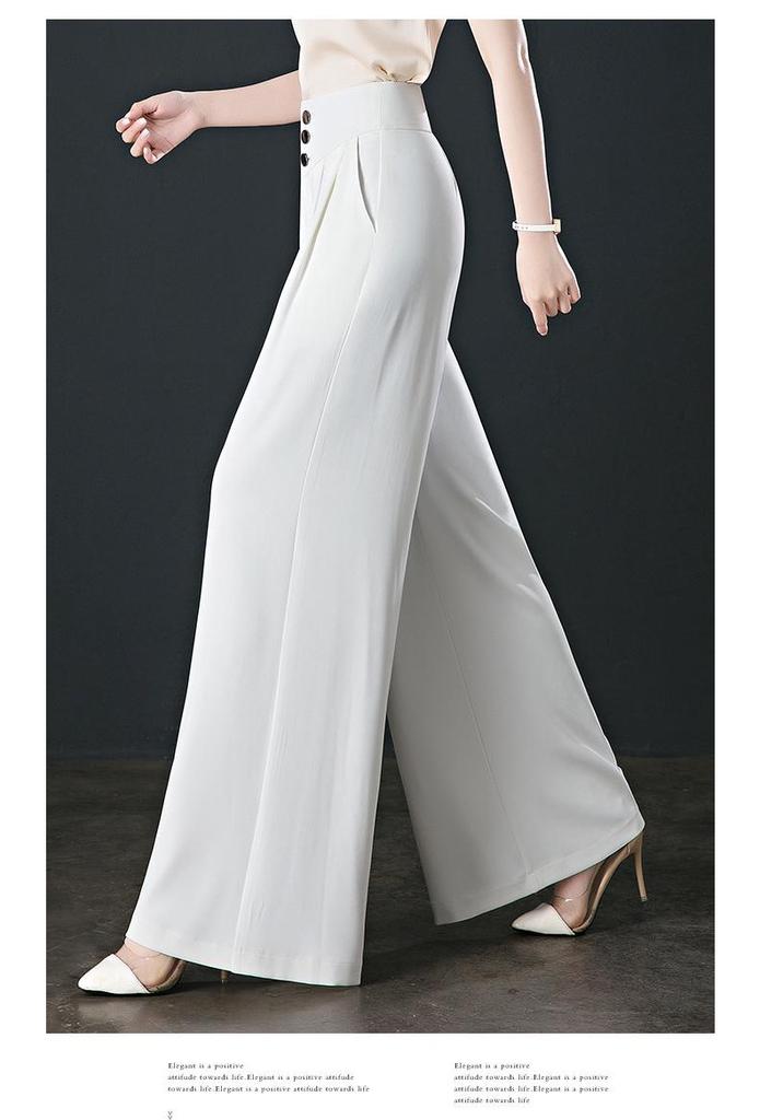 Ice Silk High-Waisted Wide-Leg Pants – Summer Thin, Draping Style for Petite, Middle-Aged Women, Versatile and Casual