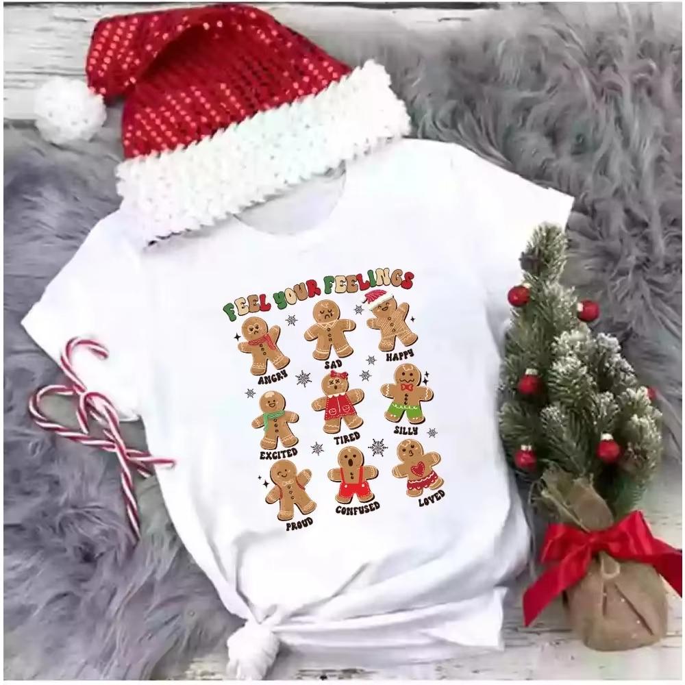 

Unisex Clothing Unisex Gingerbread Christmas Cartoon Letter Print Tshirt Cute Sweet Casual Short Sleeve Crew Neck Top Clothing S