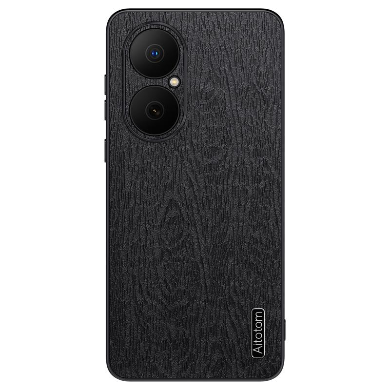 For Huawei Enjoy 80 Case Wood Texture PU Leather Coated PC TPU Phone Cover