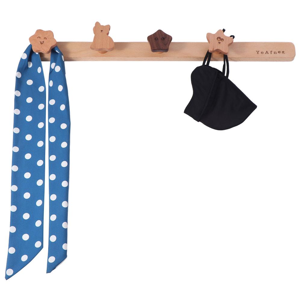 Free Punch Clothes Hanger Cute Wall Row Hanger Cartoon Solid Wood Hook  Entry Door