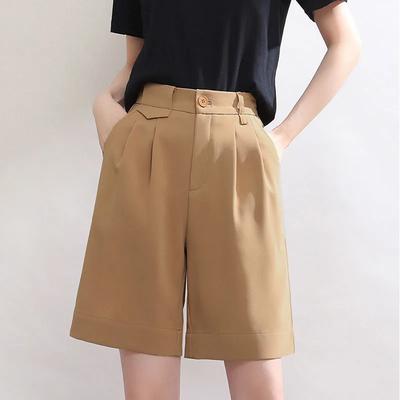Anzugshorts für Damen Sommer Dünn Locker Gerade Hohe Taille Lässig Weitbeinige Hosen Fünf-Punkt-Mittelgroße Hosen
