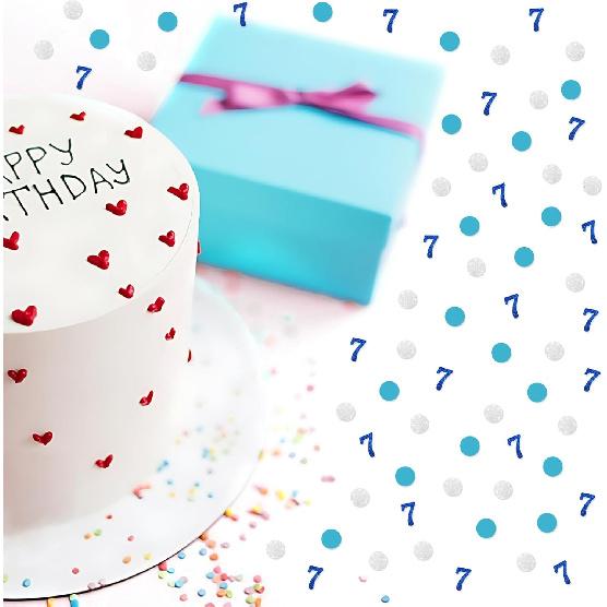 200PCS Number 7 Confetti, Blue Glitter 7th Birthday Paper Confetti, Silver Circle Cut Out for Birthday, 7th Anniversary Party Decoration