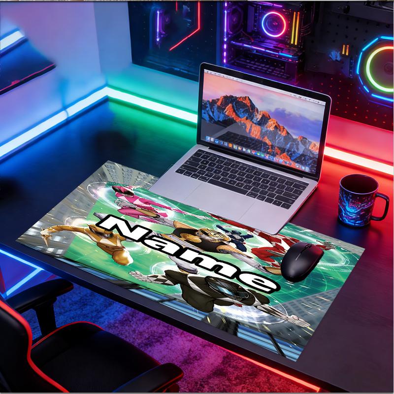 Custom Name Personalized Mighty Morphin Power Rangers Pattern Mousepad, Laptop PC Desk Mat, Decorative Desk Mat for Home Keyboard Pad Gift