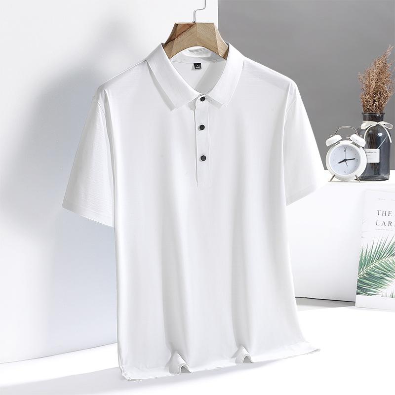 Summer Ice Silk Traceless Polo Shirt Men'S Lapel High-End Business Casual Polo Top Solid Color Tooling Shirt